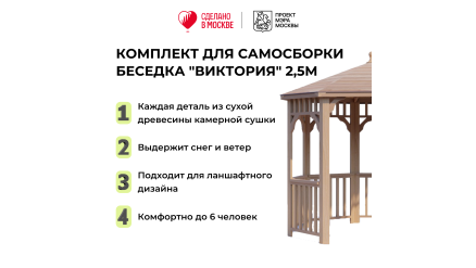 Комплект для самостоятельной сборки Беседки Виктория d 2,5 (без пола)