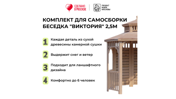 Комплект для самостоятельной сборки Беседки Виктория d  2,5 (полузакрытая, без пола, двухъярусная)