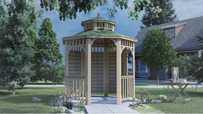 Комплект для самостоятельной сборки Беседки Виктория d  2,5 (полузакрытая, без пола, двухъярусная)