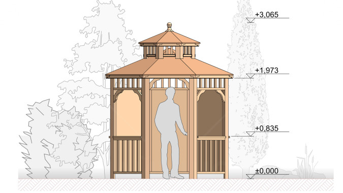 Комплект для самостоятельной сборки Беседки Виктория d  2,5 (полузакрытая, без пола, двухъярусная)