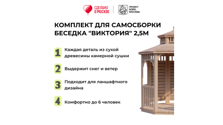 Комплект для самостоятельной сборки Беседки Виктория d 2,5 (полузакрытая, двухъярусная)