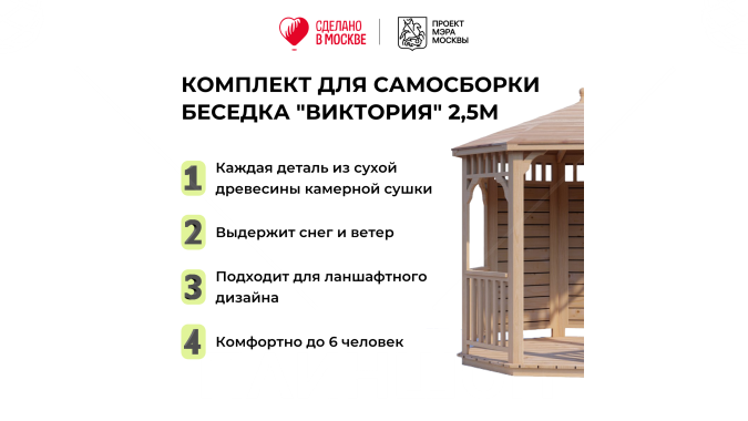 Комплект для самостоятельной сборки Беседки Виктория d 2,5 (полузакрытая)