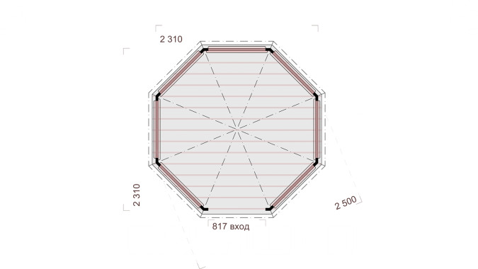 Комплект для самостоятельной сборки Беседки Виктория d 2,5 (с зашивкой ограждений)