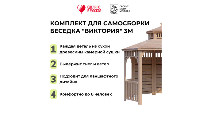 Комплект для самостоятельной сборки Беседки Виктория d 3 (без пола, двухъярусная, полузакрытая)