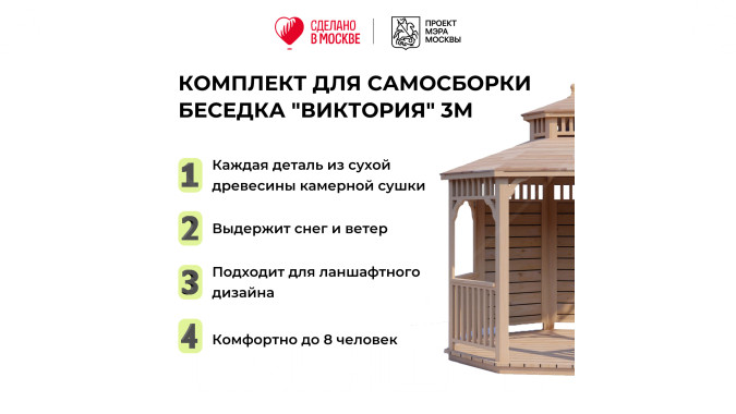 Комплект для самостоятельной сборки Беседки Виктория d 3 (двухъярусная, полузакрытая)