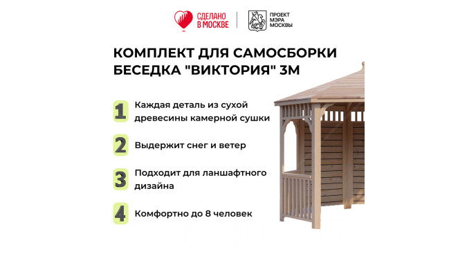Комплект для самостоятельной сборки Беседки Виктория d 3 (полузакрытая, без пола)