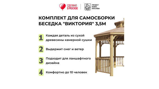 Комплект для самостоятельной сборки Беседки Виктория d 3,5 (без пола, двухъярусная)