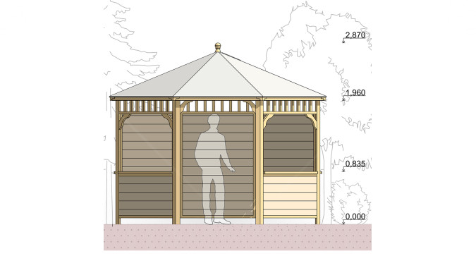 Комплект для самостоятельной сборки Беседки Виктория d 3,5 (без пола, полузакрытая, с зашивкой ограждений)