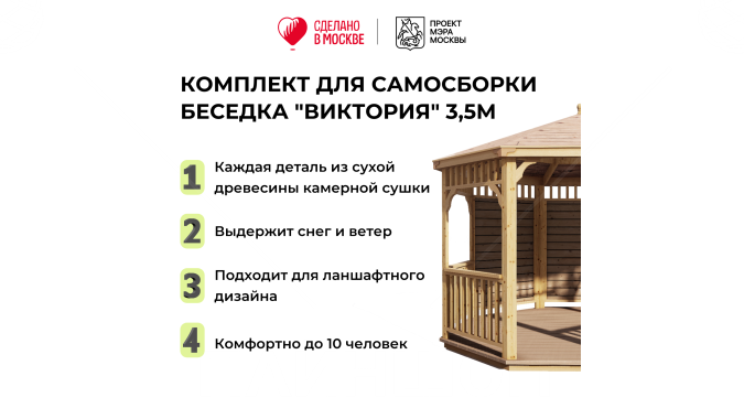Комплект для самостоятельной сборки Беседки Виктория d 3,5 (полузакрытая)