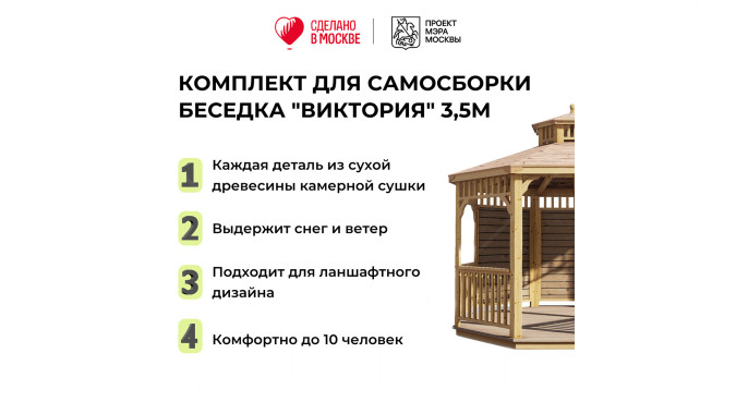 Комплект для самостоятельной сборки Беседки Виктория d 3,5 (двухъярусная, полузакрытая)