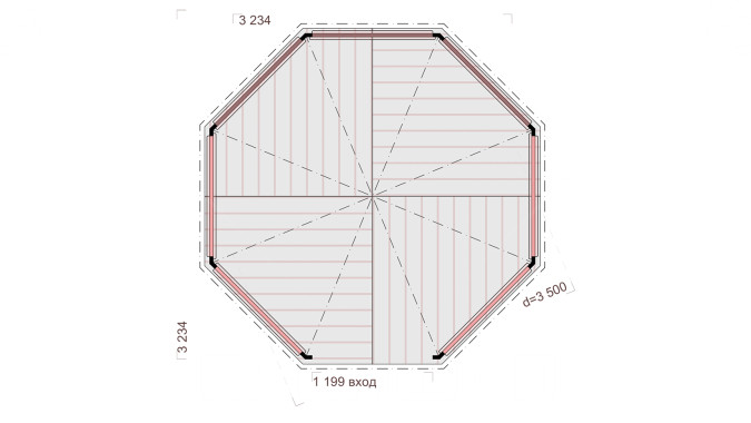Комплект для самостоятельной сборки Беседки Виктория d 3,5 (полузакрытая, с зашивкой ограждений)