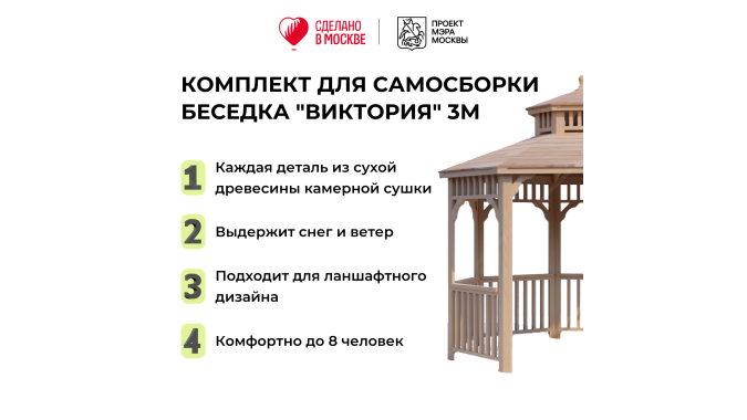 Комплект для самостоятельной сборки Беседки Виктория d 3 (без пола, двухъярусная)