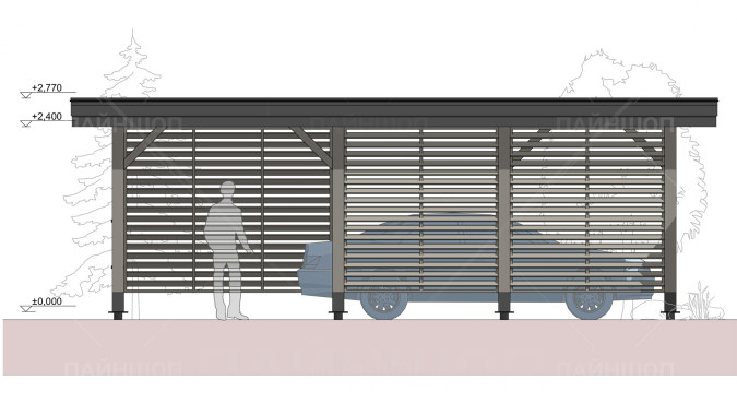 Навес для авто Гамбург 6,25х7,3