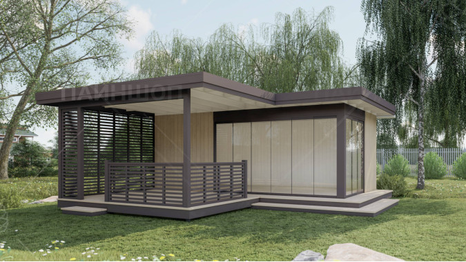 Павильон Скаут угловой 6,49х6,95 с безрамным остеклением