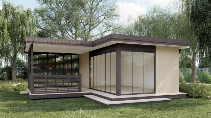 Павильон Скаут угловой 6,49х6,95 с безрамным остеклением