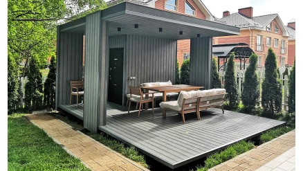 Беседка хайтек с террасой и хозблоком 4х6,5