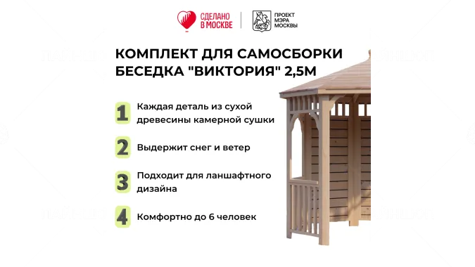 Комплект для самостоятельной сборки Беседки Виктория d 2,5 (полузакрытая, без пола)