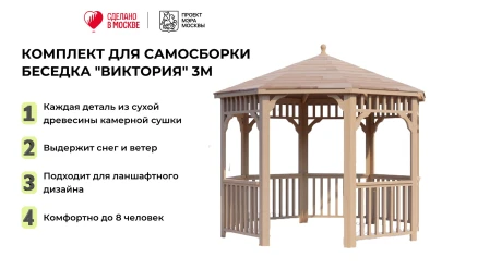 Комплект для самостоятельной сборки Беседки Виктория d 3 (без пола)