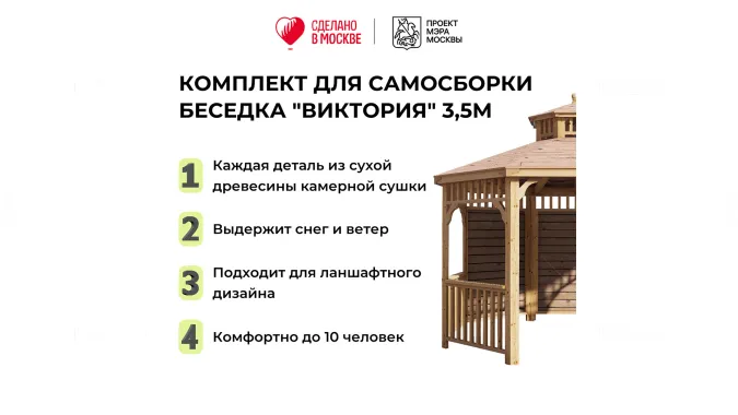 Комплект для самостоятельной сборки Беседки Виктория d 3,5 (без пола, двухъярусная, полузакрытая)