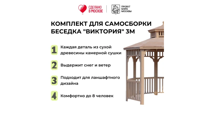 Комплект для самостоятельной сборки Беседки Виктория d 3 (без пола, двухъярусная)