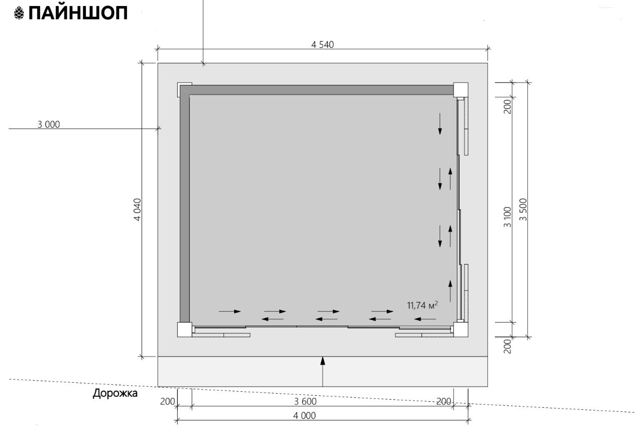 План беседки Пхеньян 4540×4040 мм, площадь 11,74 м²
